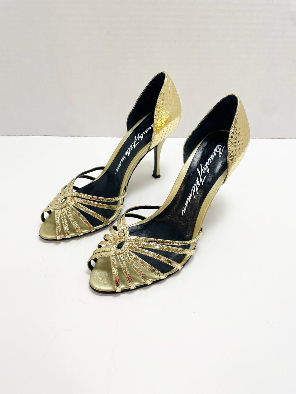 Beverly Feldman Gold Metallic Open Toe Gold Heels size 8